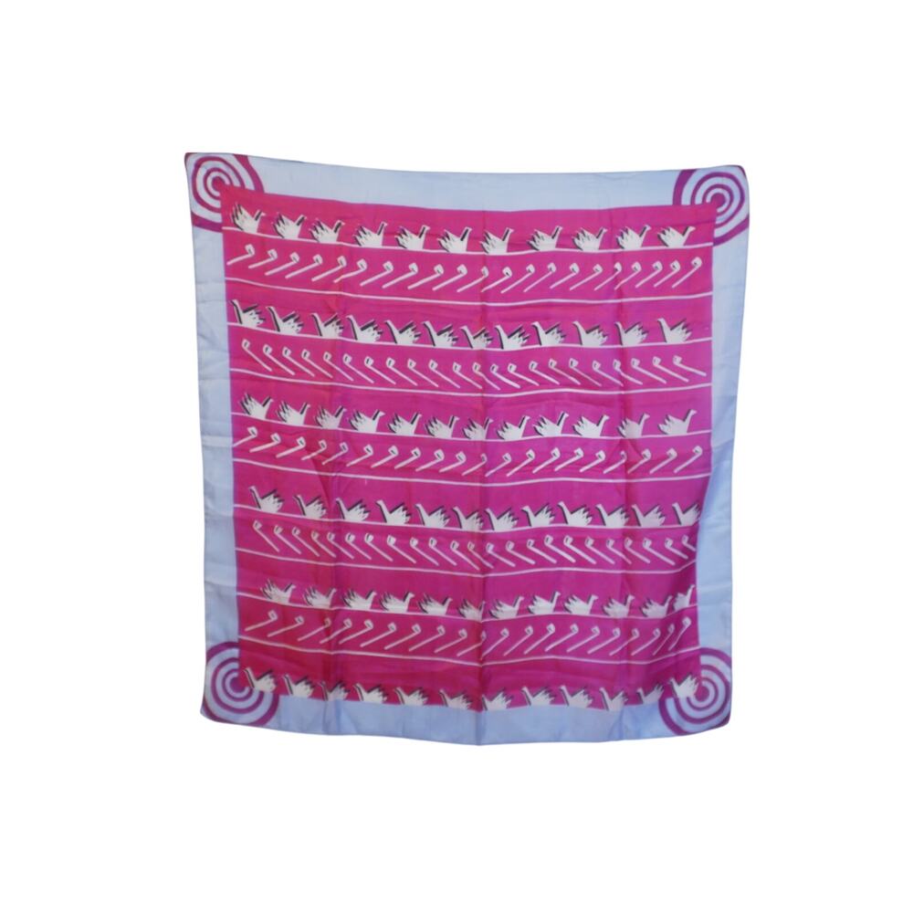 Vintage Pink Swan Scarf 34x35 Silk Blend Abstract Geometric Bird Print Retro
